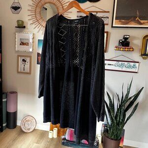 TORRID Dark Grey Washed Black Cotton Knit Long Cardigan - Size 4